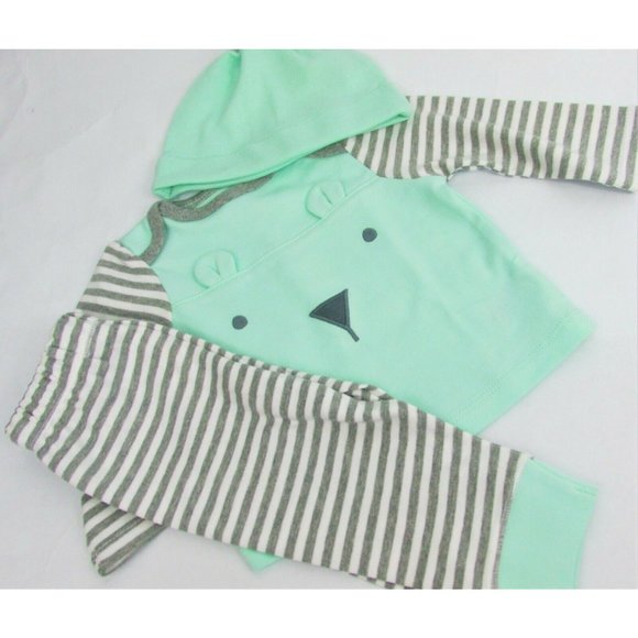 Cloud Island 3-PC Baby Outfit Sz 0-3M Mint Green Gray Shirt Pants Hat neutral - Picture 7 of 7